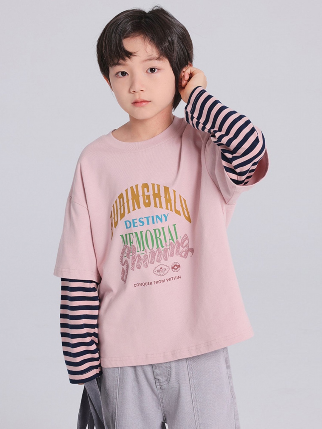 

LULU & SKY Boys Typography Printed Round Neck Cotton Oversized T-shirt, Pink