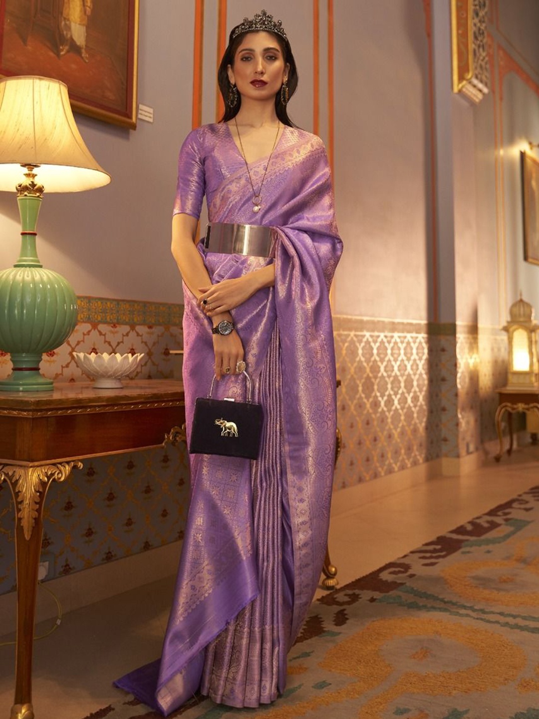 

Anouk Woven Design Zari Silk Blend Banarasi Saree, Purple
