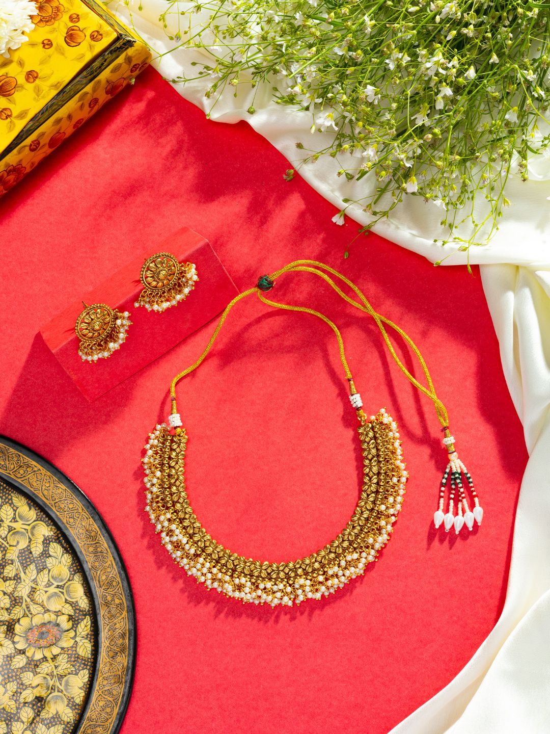 

Niscka 24K Gold Plated Beaded Necklace And Earrings