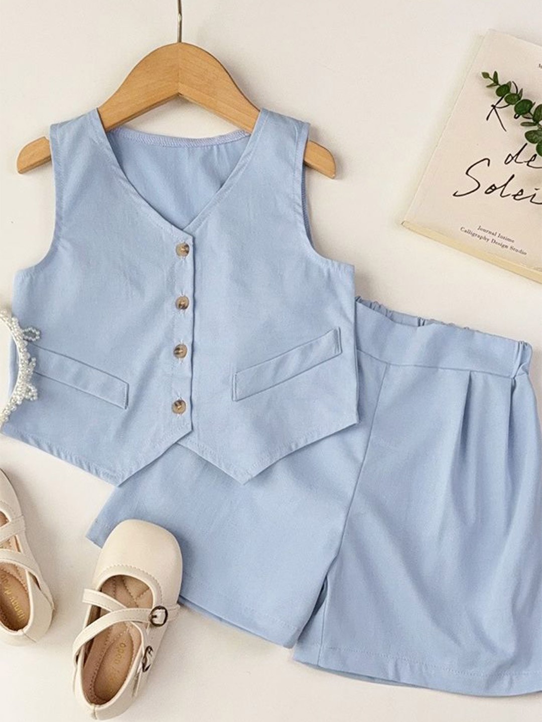 

LULU & SKY Girls V-Neck Waistcoat With Shorts, Blue