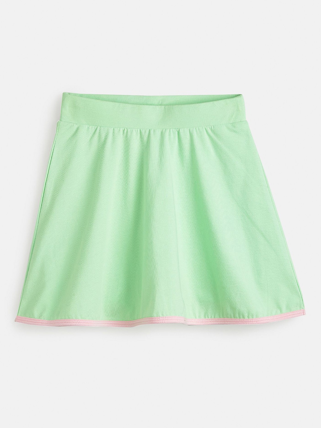 

You Got Plan B Girls Pure Cotton Above Knee Skater Skirt With Inner Shorts, Green