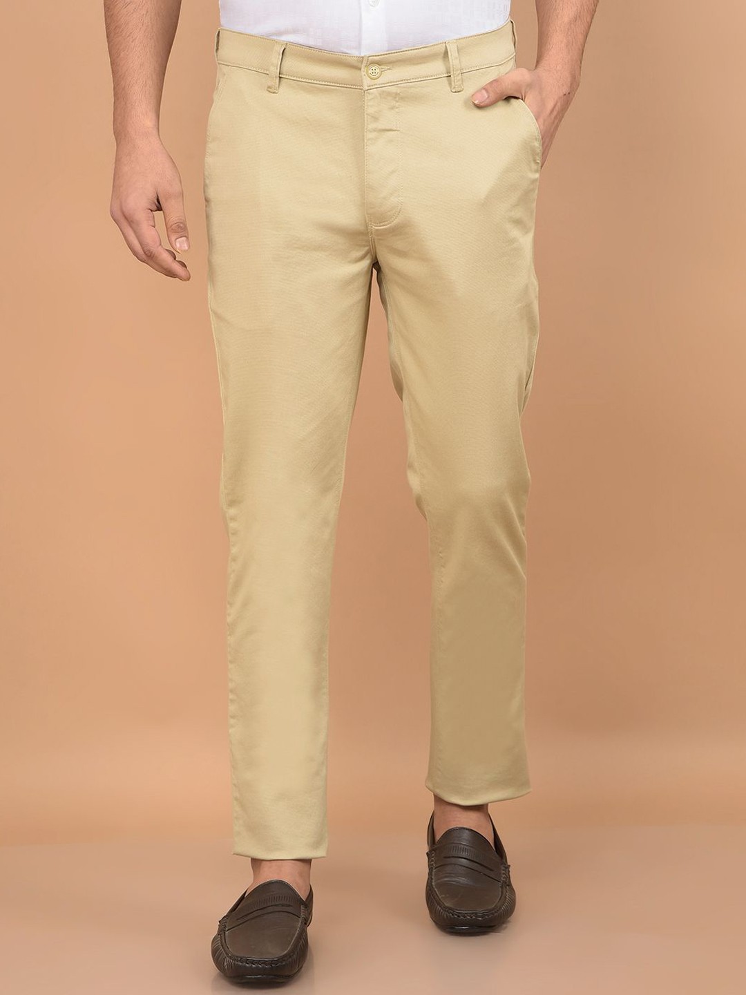 

Crimsoune Club Men Smart Slim Fit Chinos Trousers, Beige