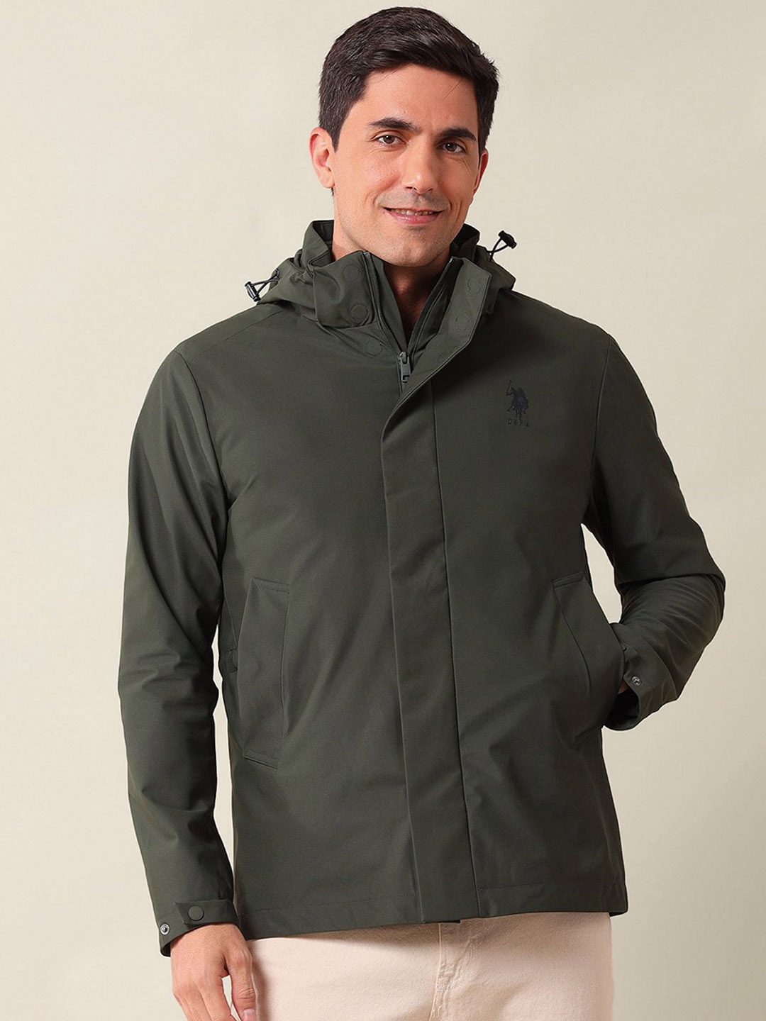 

U.S. Polo Assn. Men Solid Hooded Tailored Jacket, Olive