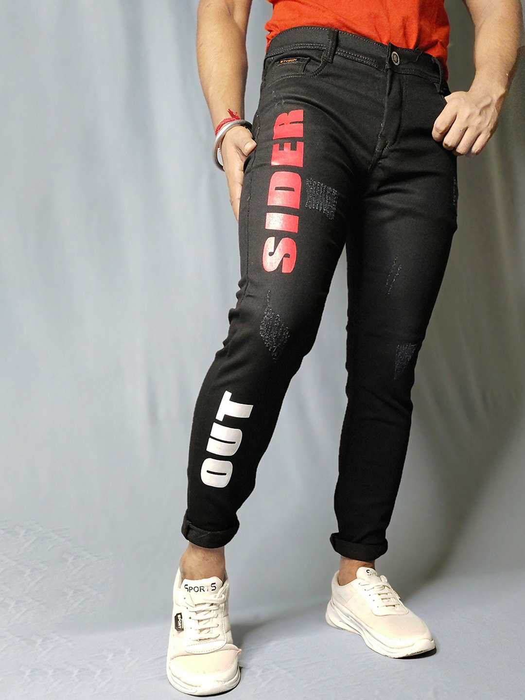 

styzon Men Jean Slim Fit Slash Knee Jeans, Black