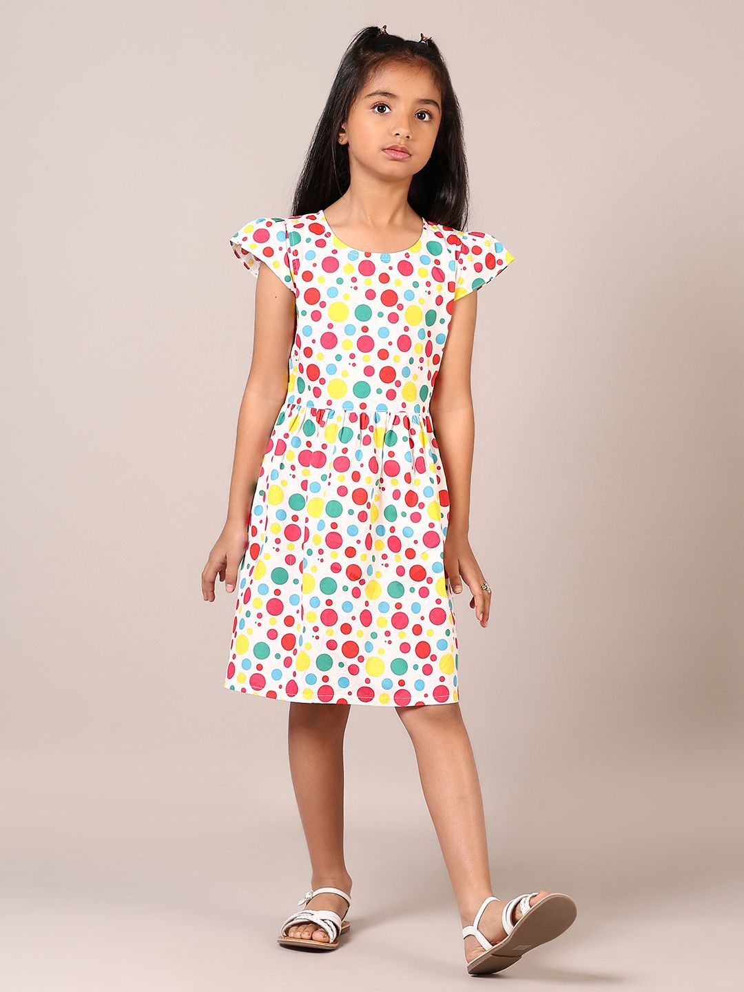 

V-Mart Girls Polka Dot Print Fit & Flare Dress, White