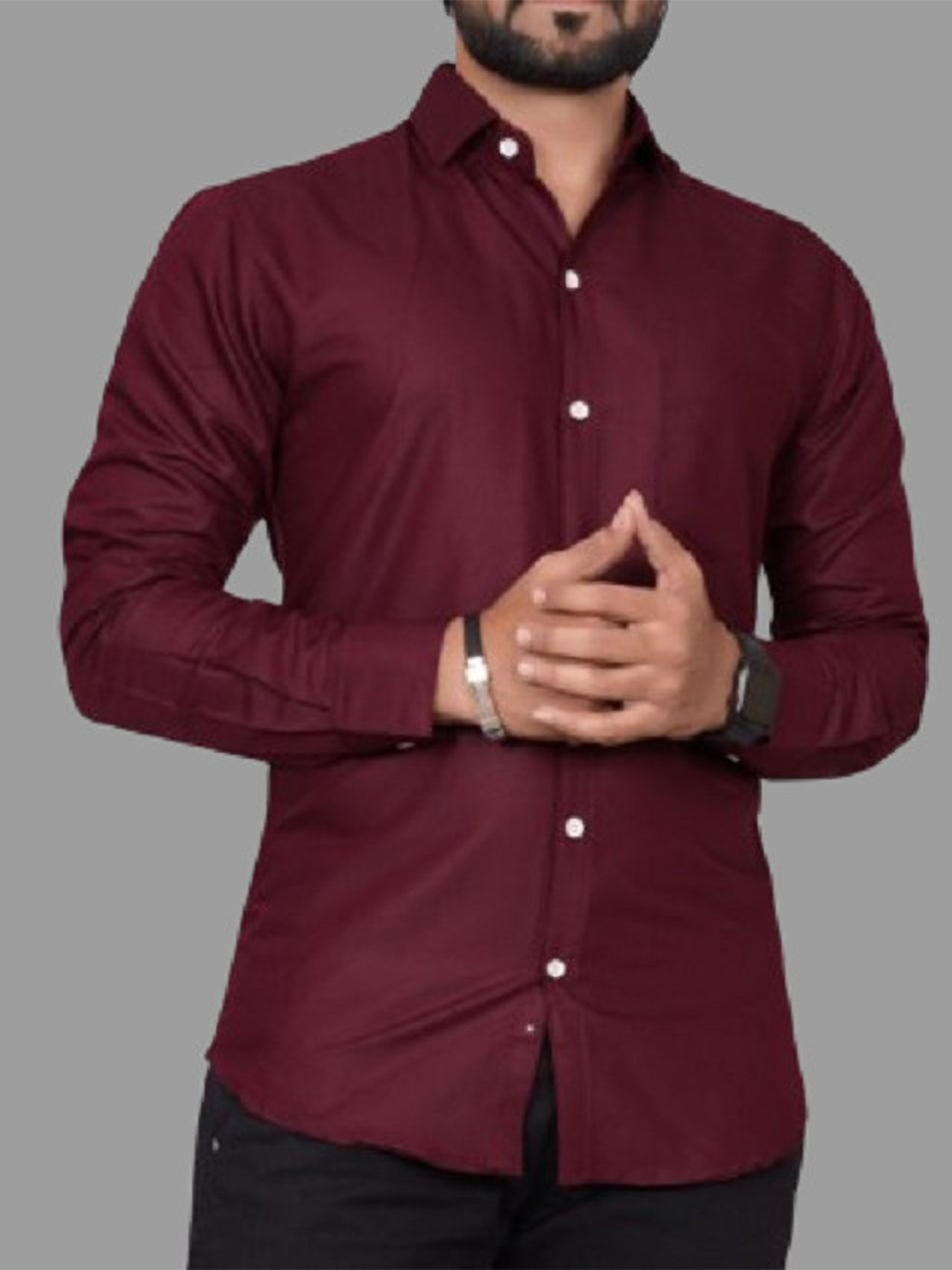 

Metronaut Men Standard Regular Fit Spread Collar Solid Cotton Casual Shirt, Burgundy