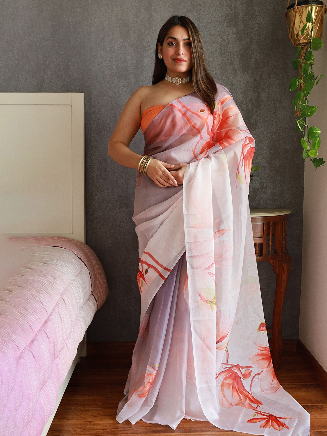 

Anouk Floral Organza Saree, White