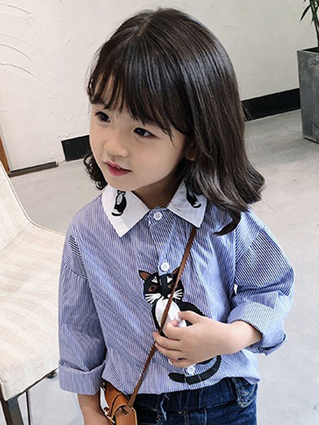 

LULU & SKY Girls Relaxed Fit Spread Collar Vertical Striped Cotton Casual Shirt, Blue
