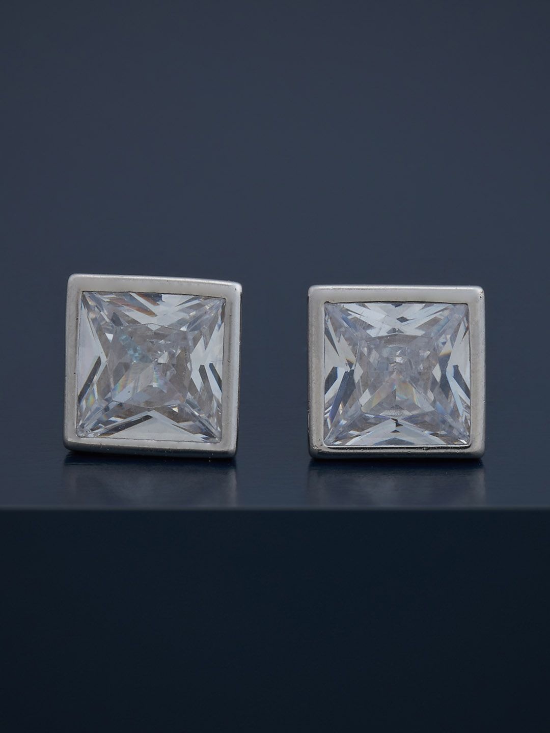 

Kushal's Fashion Jewellery 92.5 Silver Rhodium-Plated Square Studs Earrings