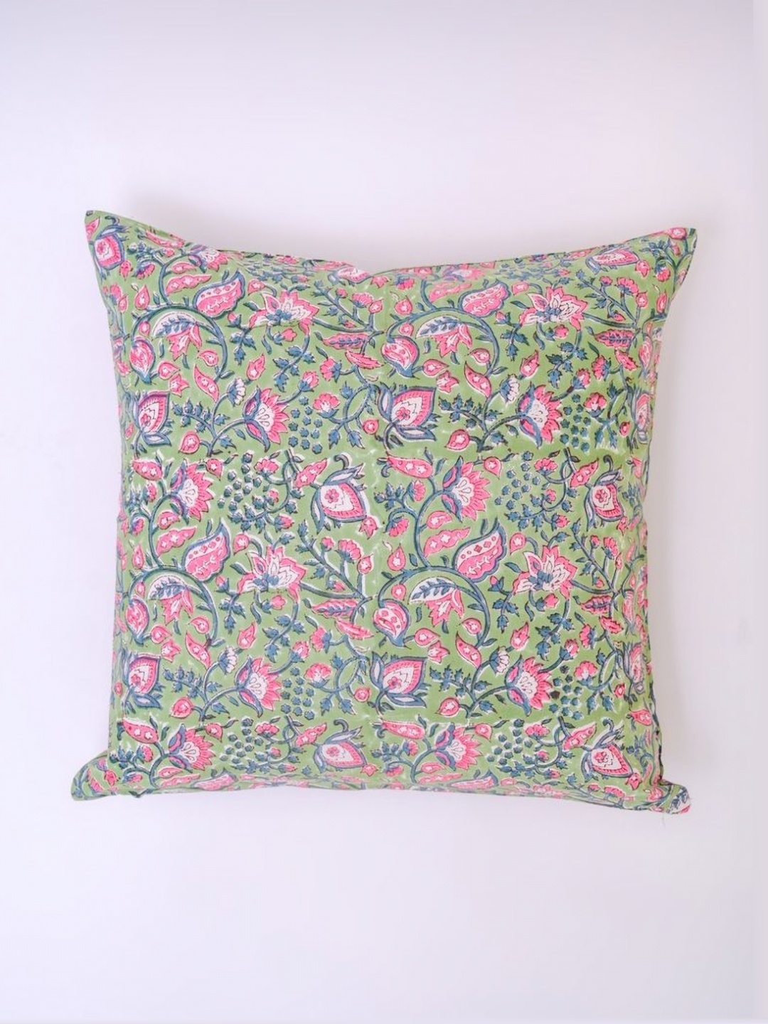 

Block N Style Caishen Green & Pink Floral Printed Cotton Square Cushion Cover