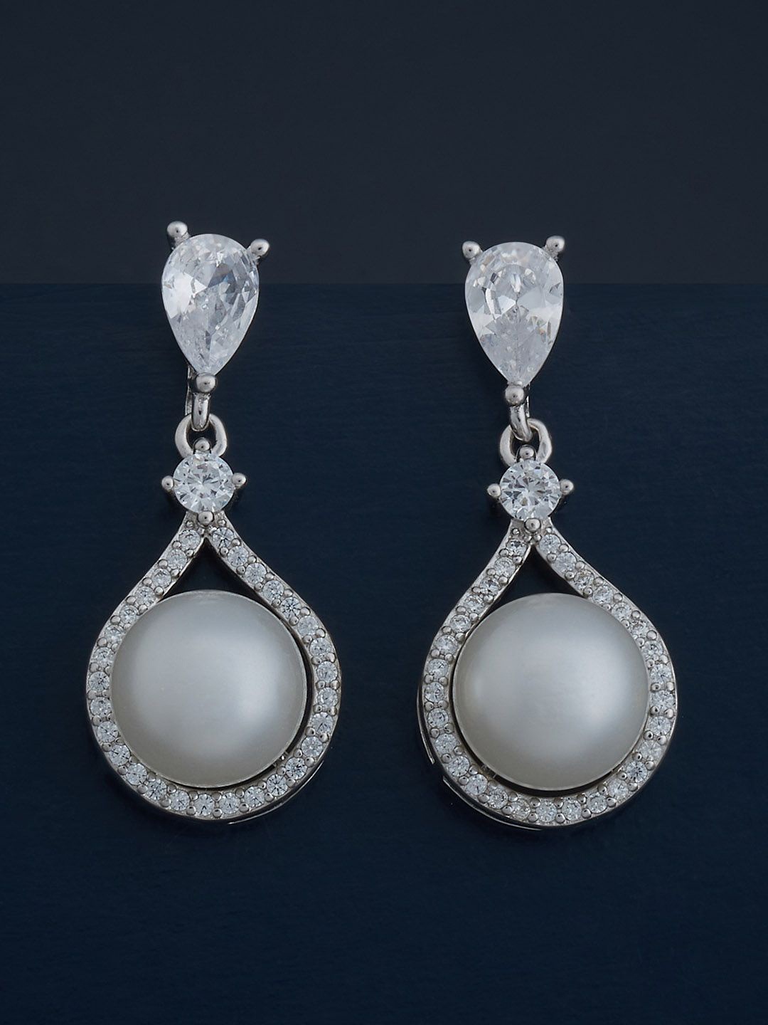 

Kushal's Fashion Jewellery 92.5 Silver Rhodium-Plated Classic Pearls Drop Earrings