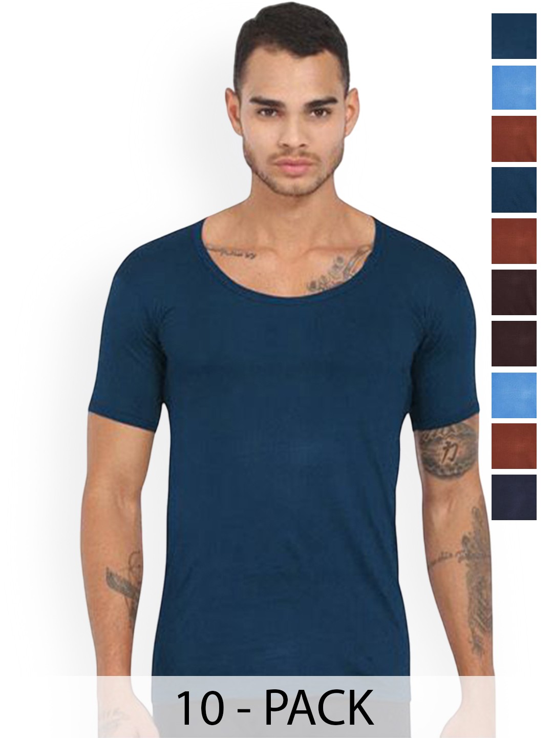 

Rupa Set Of 10 Cotton Undershirt Vests Frontline-Color-Asst-RNS-10-90, Blue