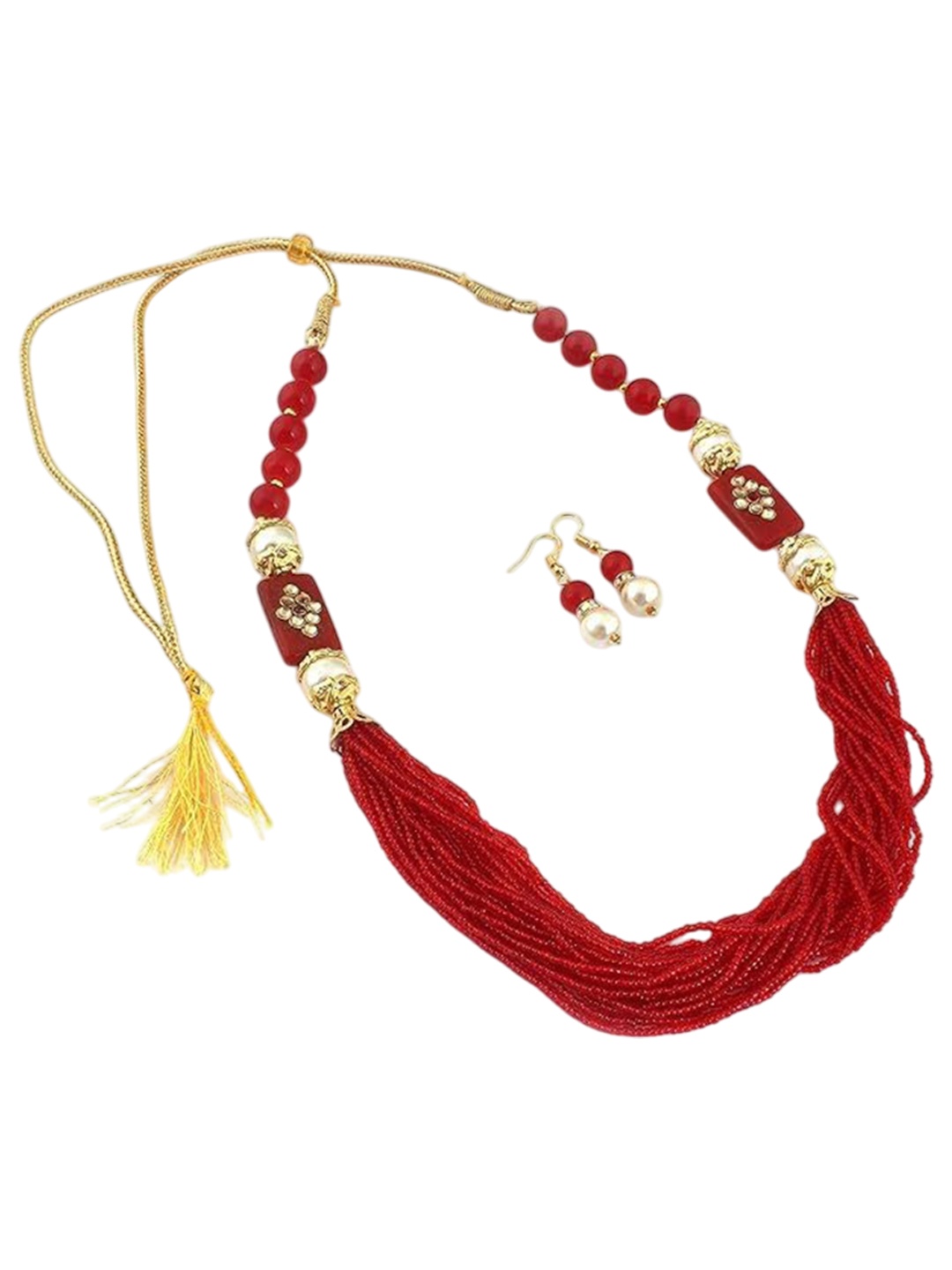 

Kezlin Artificial Cheed Glass Beaded Multi-String Necklace with Earrings, Red