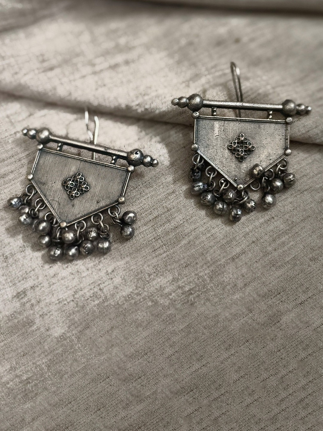 

Molcha Contemporary Shaped Oxidised Drop Earrings, Silver