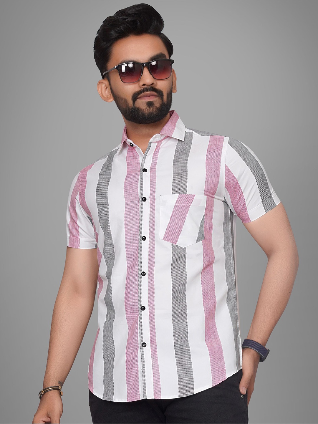 

Metronaut Men Regular Fit Spread Collar Vertical Striped Cotton Casual Shirt, White