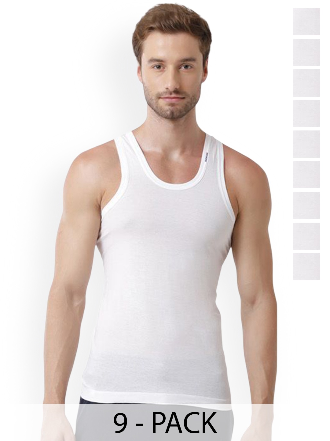 

Rupa Pack Of 9 Pure Cotton Innerwear Vests Frontline-White-Vest-RN-9-95