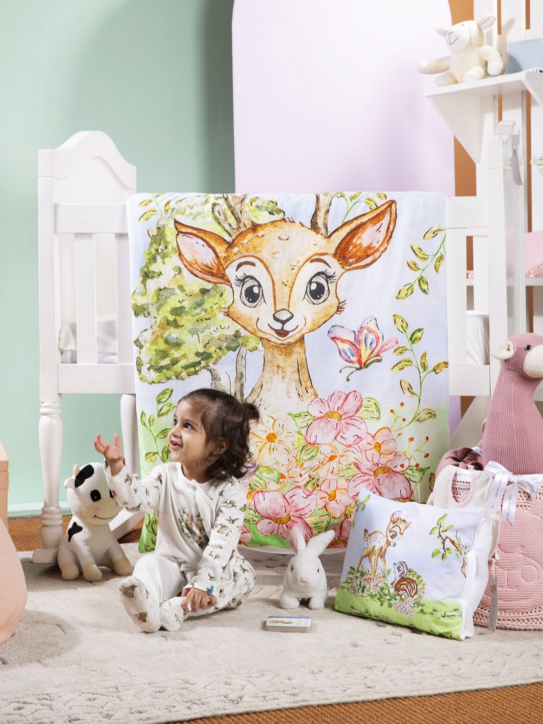 

THE BABY TRUNK Kids Green Cartoon Characters Printed 210 GSM AC Room Single Bed Comforter