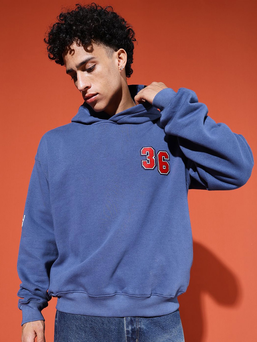 

PBY Men Printed Hooded Pullover Cotton Sweatshirt, Blue