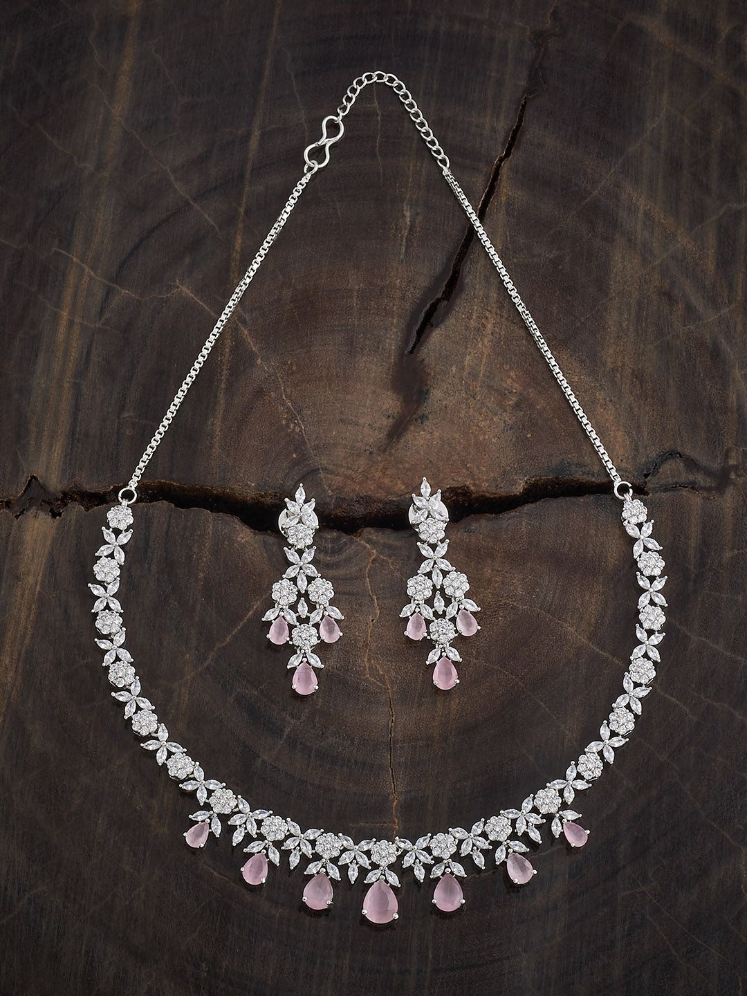 

Kushal's Fashion Jewellery Pink Rhodium-Plated Party Zircon Necklace, Silver