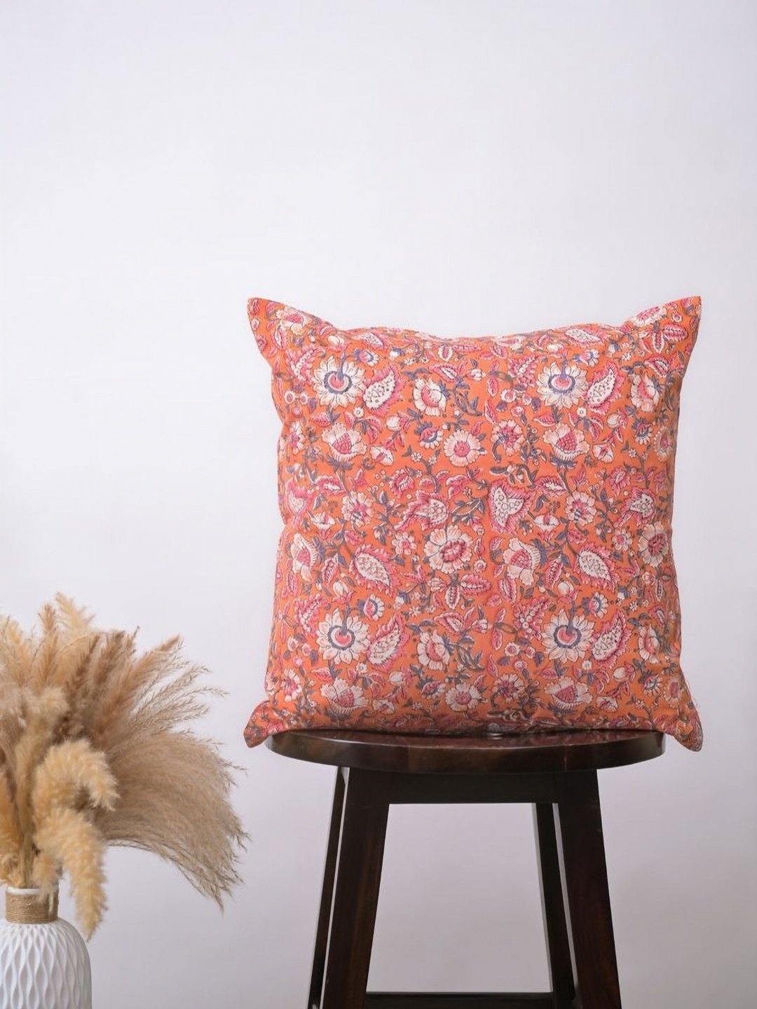 

Block N Style Fachtna Orange & Purple Floral Printed Cotton Square Cushion Cover