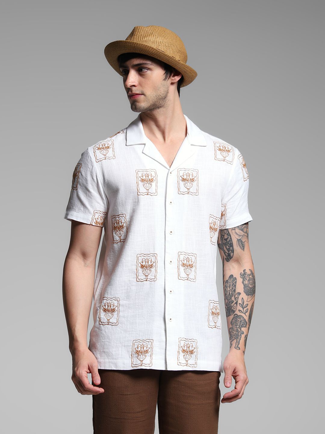 

Jack & Jones Men Cuban Collar Textured Cotton Casual Shirt, White