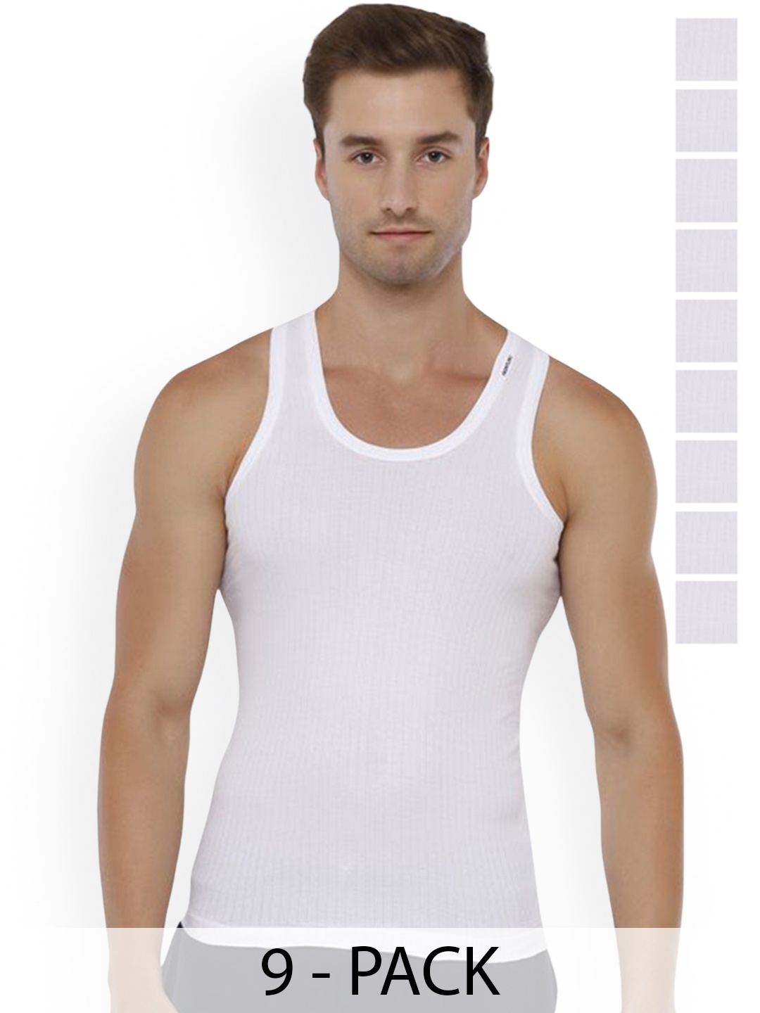 

Rupa Pack Of 9 Cotton Undershirt Vests Frontline-Xing-Whit-RN-9-95, White