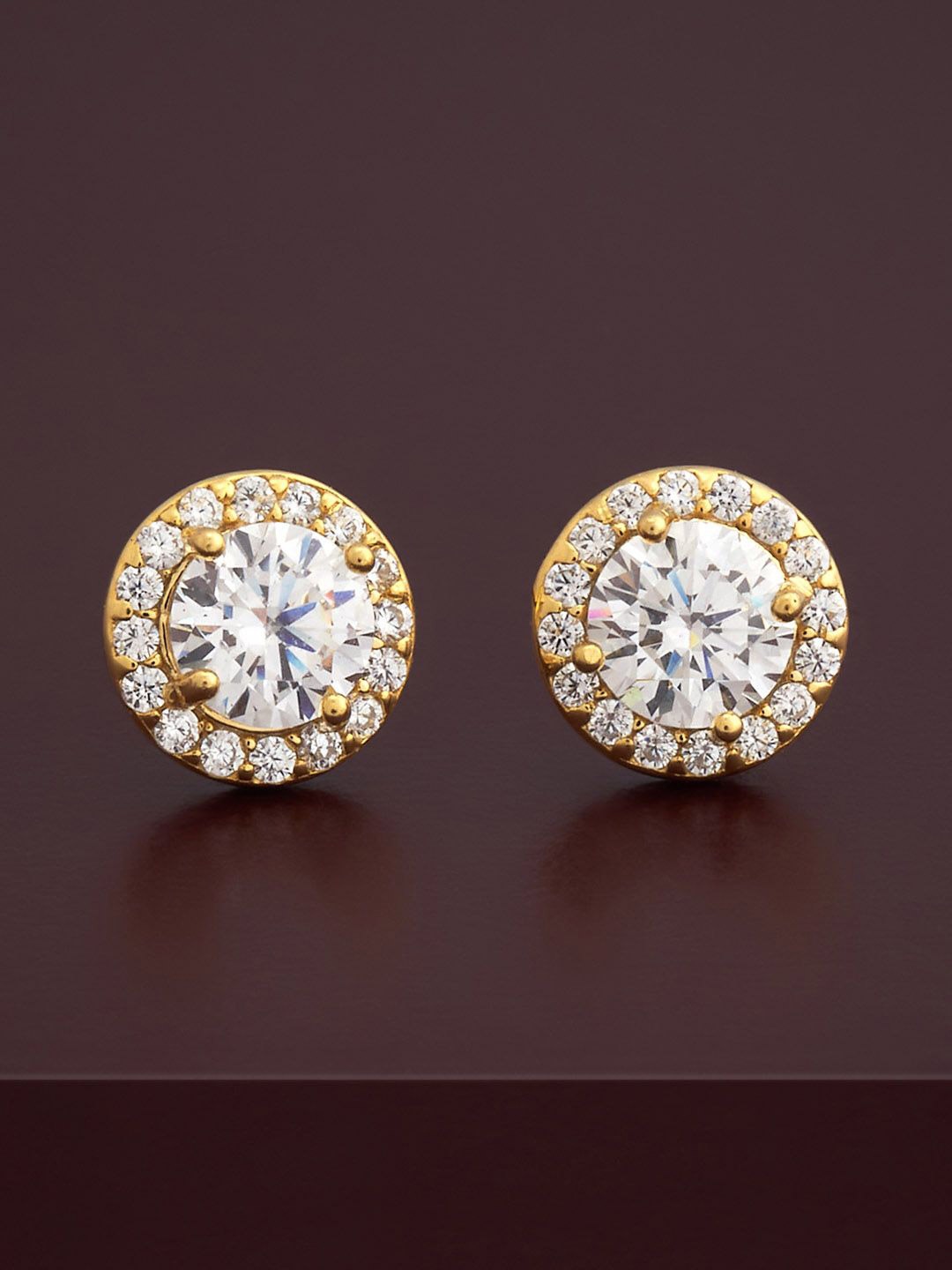 

Kushal's Fashion Jewellery 92.5 Silver Gold-Plated CZ-Studded Circular Studs