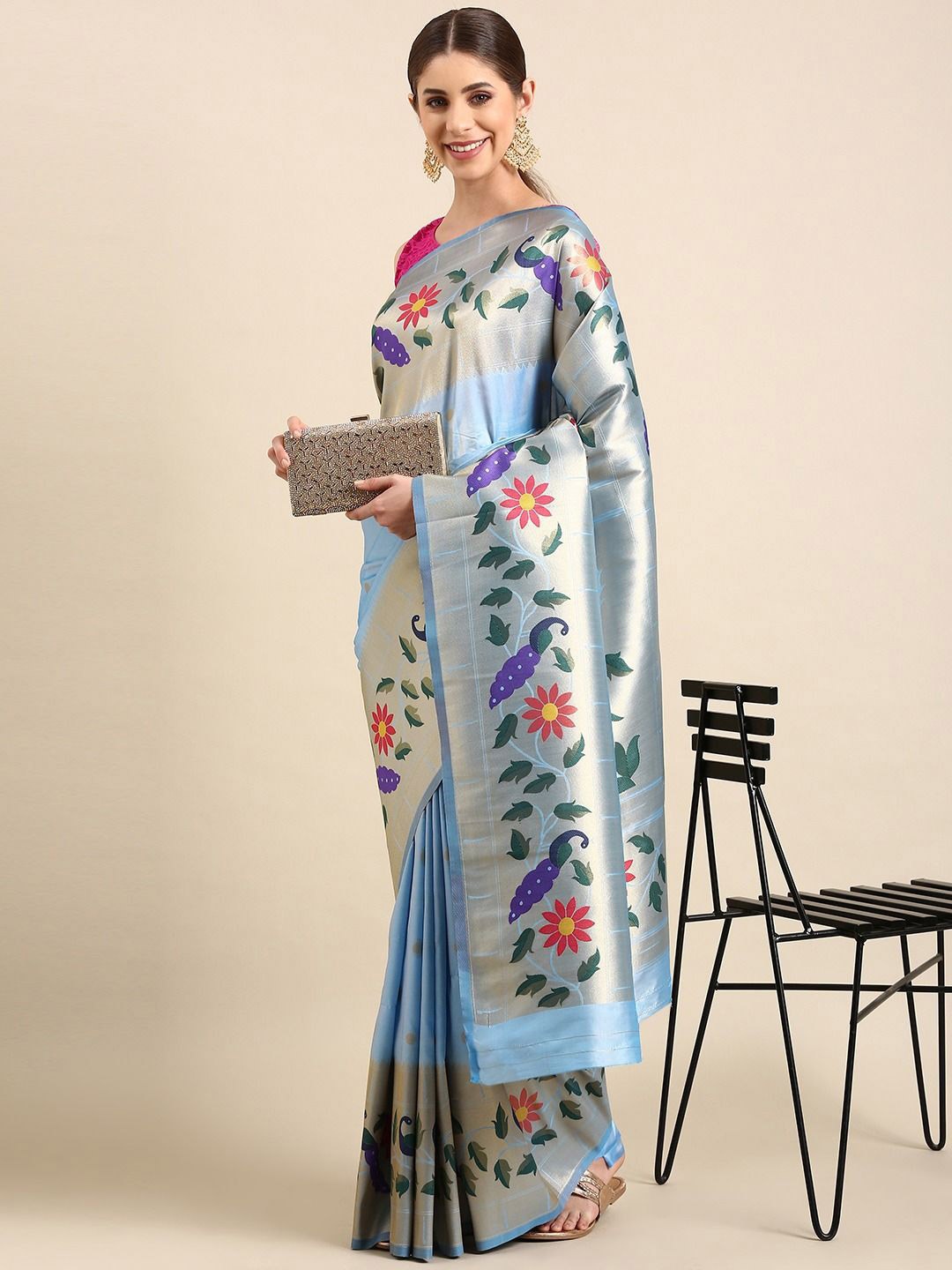

DIVASTRI Woven Design Zari Paithani Saree, Blue