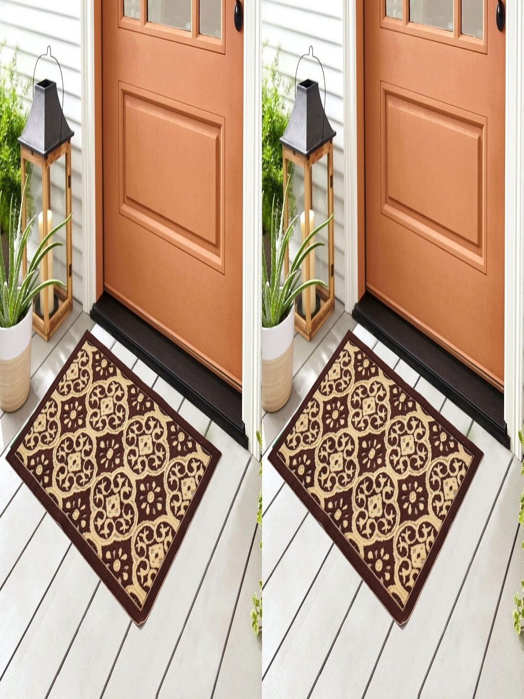 

Myntra Elegant Homes Brown & Beige 2 Pieces Printed Cotton Rectangular Anti-Slip Doormats