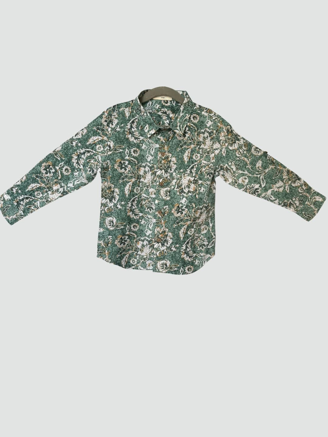 

BAESD Boys Comfort Fit Spread Collar Floral Printed Cotton Casual Shirt, Green