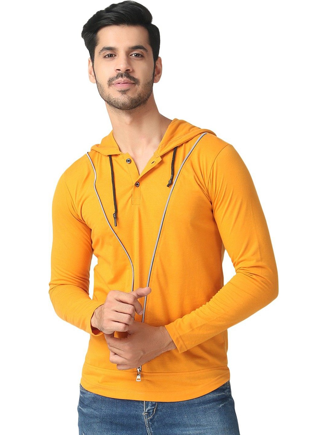 

Black Collection Men Solid Hood Cotton T-shirt, Mustard