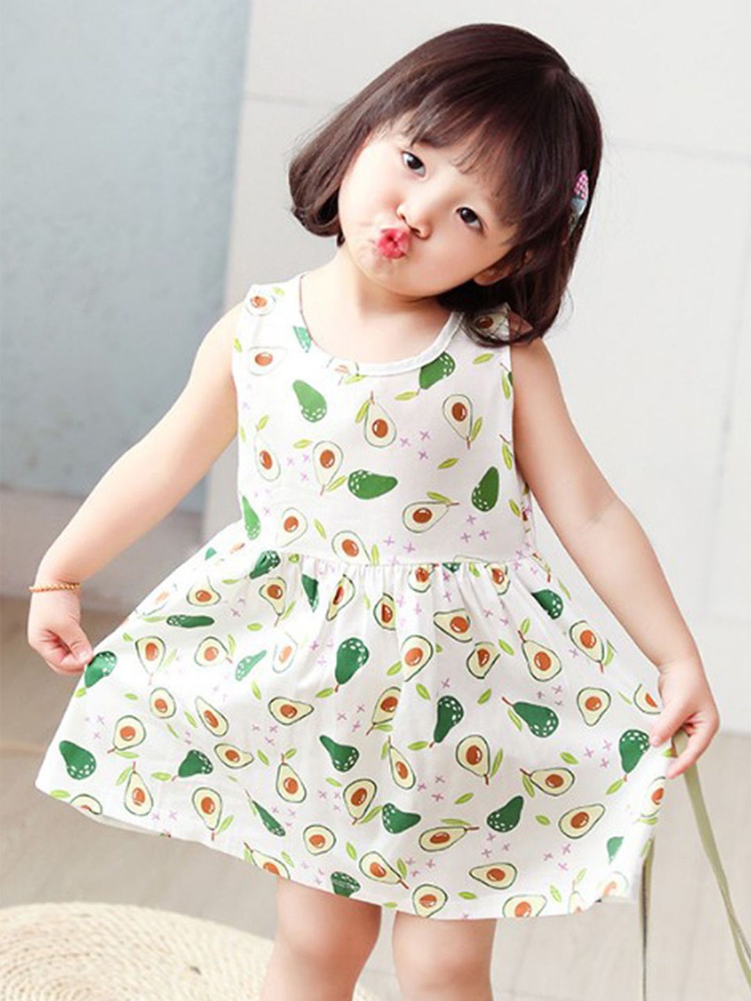 

LULU & SKY Girl Print Round Neck Sleeveless Fit & Flare Dress, White