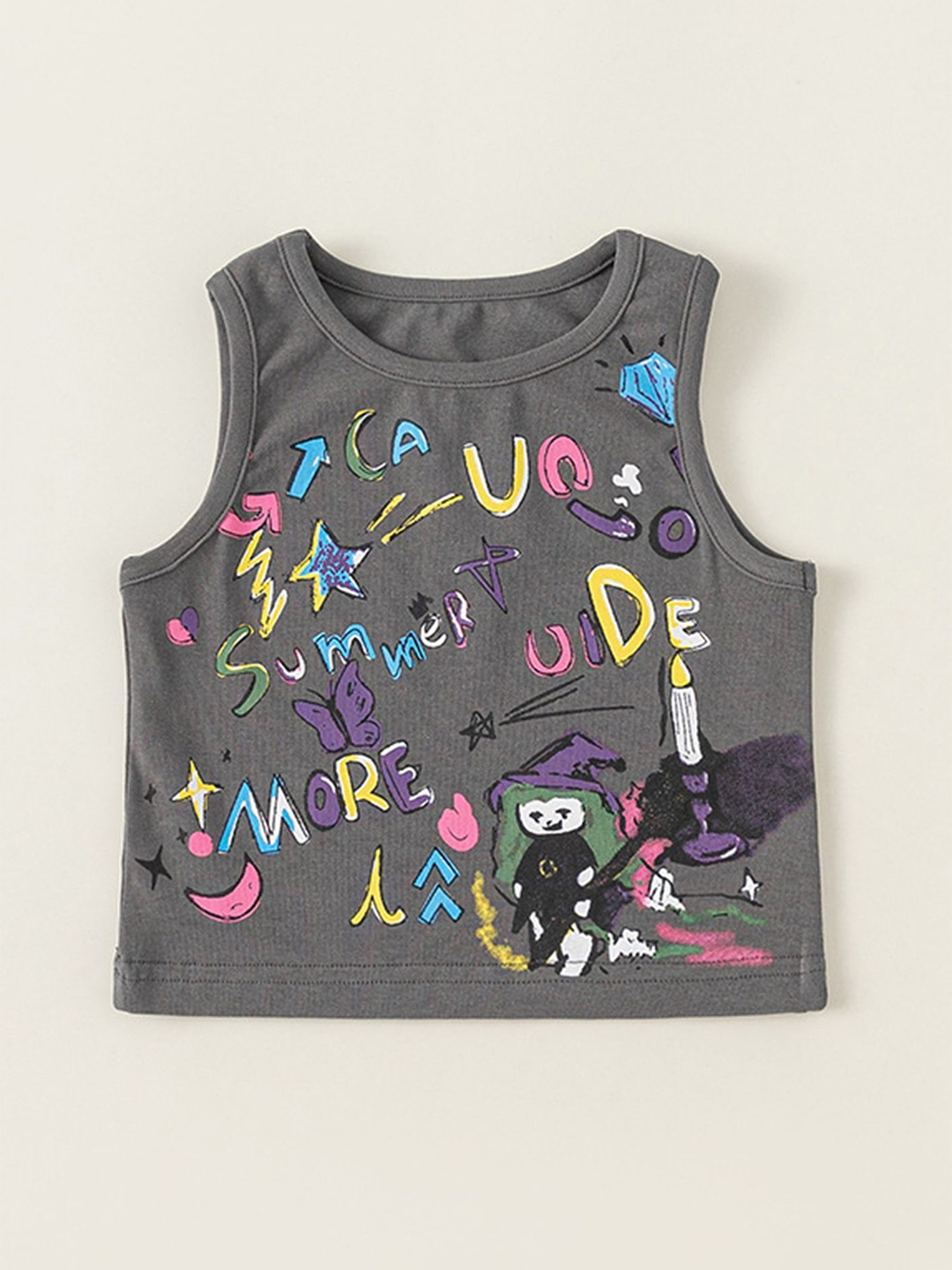 

LULU & SKY Boys Print Round Neck Sleeveless Top, Grey