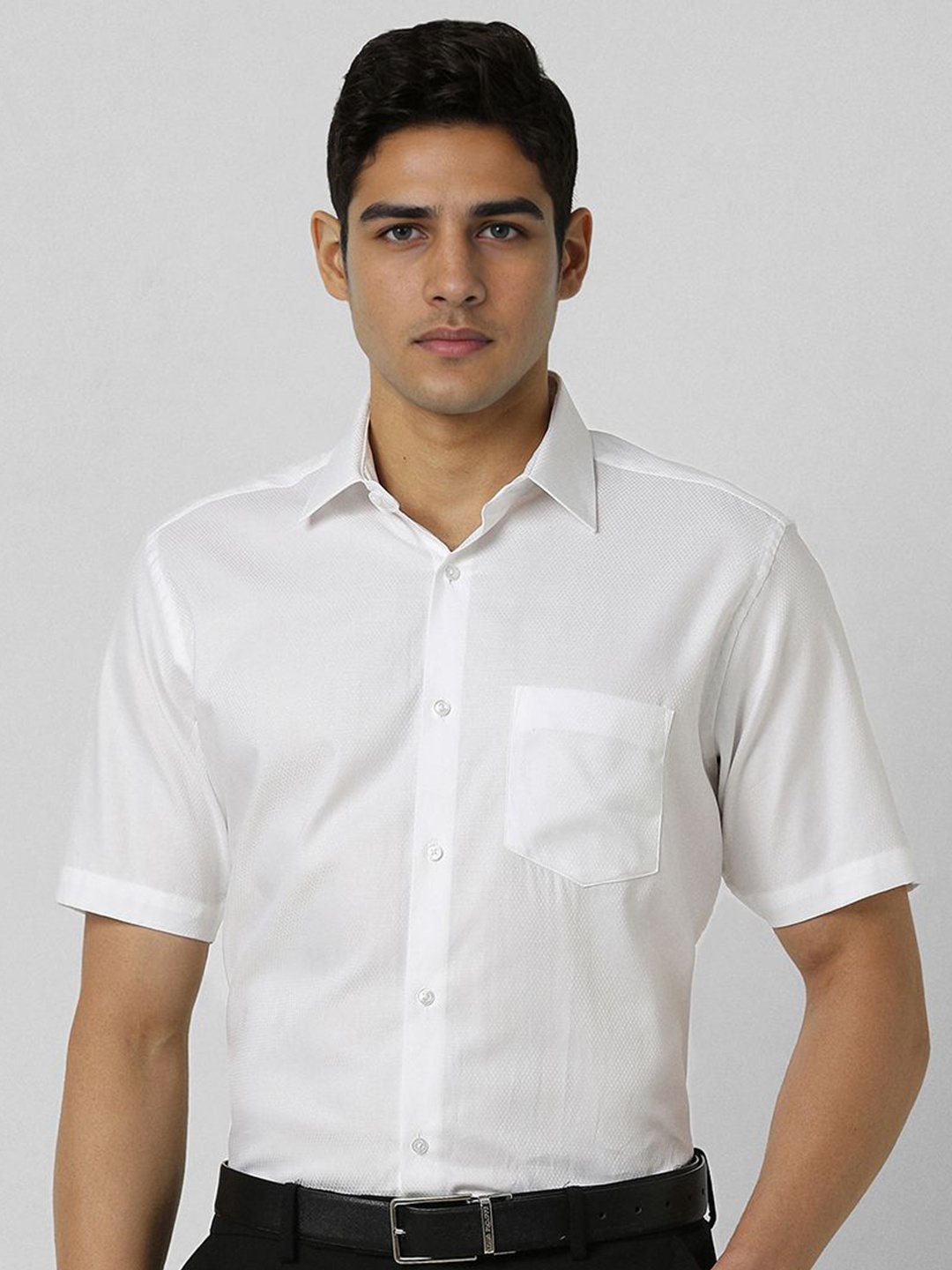 

Van Heusen Men Slim Fit Spread Collar Textured Cotton Formal Shirt, White