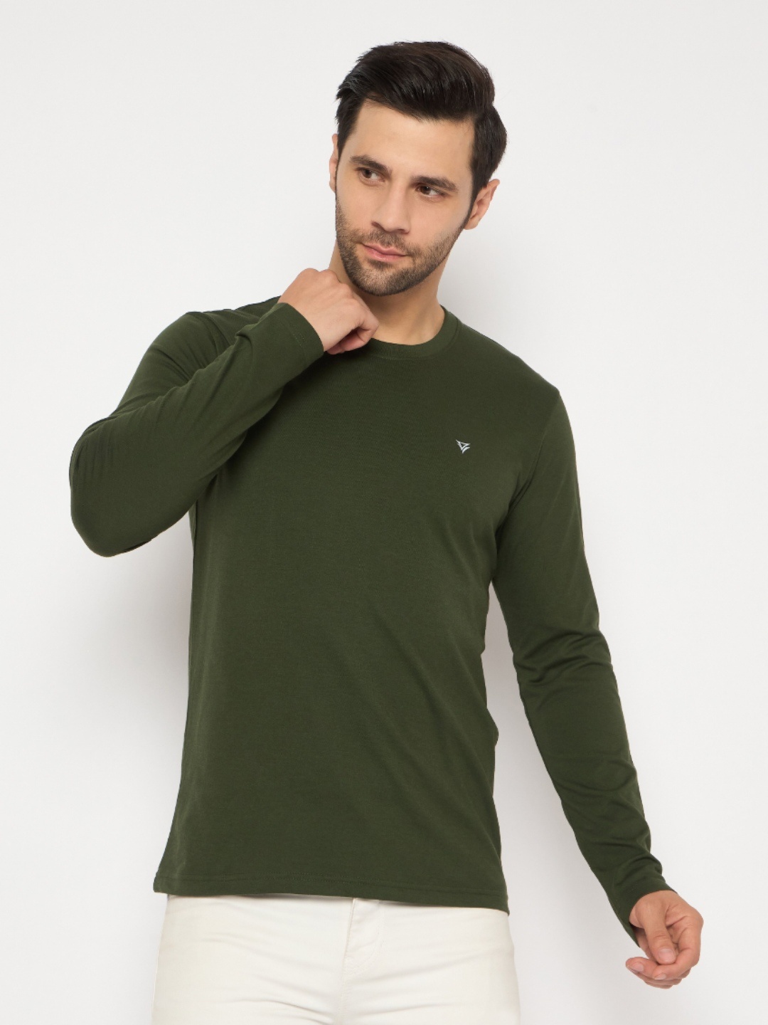 

NEVA Men Solid Round Neck Cotton T-shirt, Olive