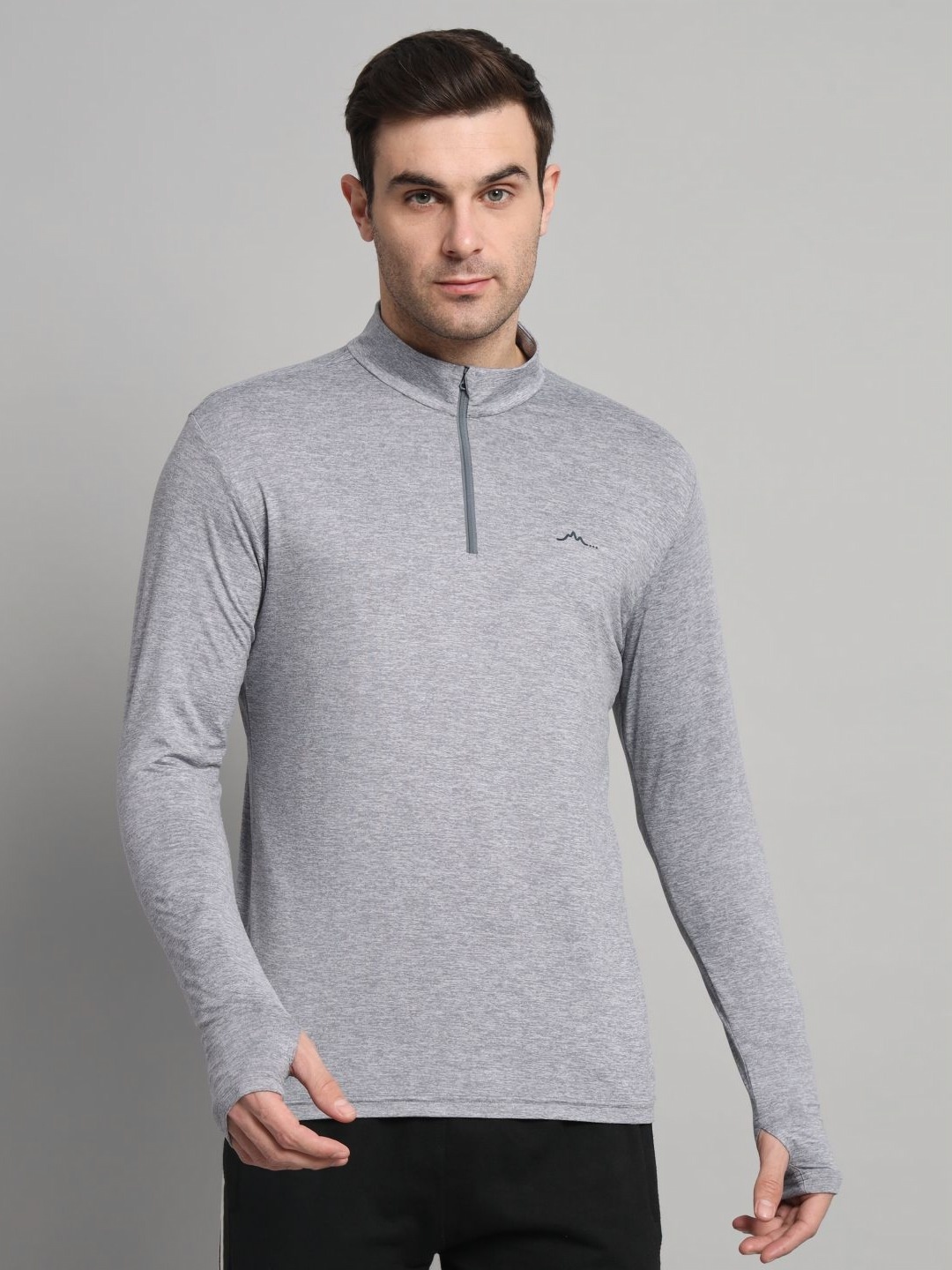 

Reccy Men Quick Dry Breathable Full Sleeve Baselayer T-shirt, Grey melange