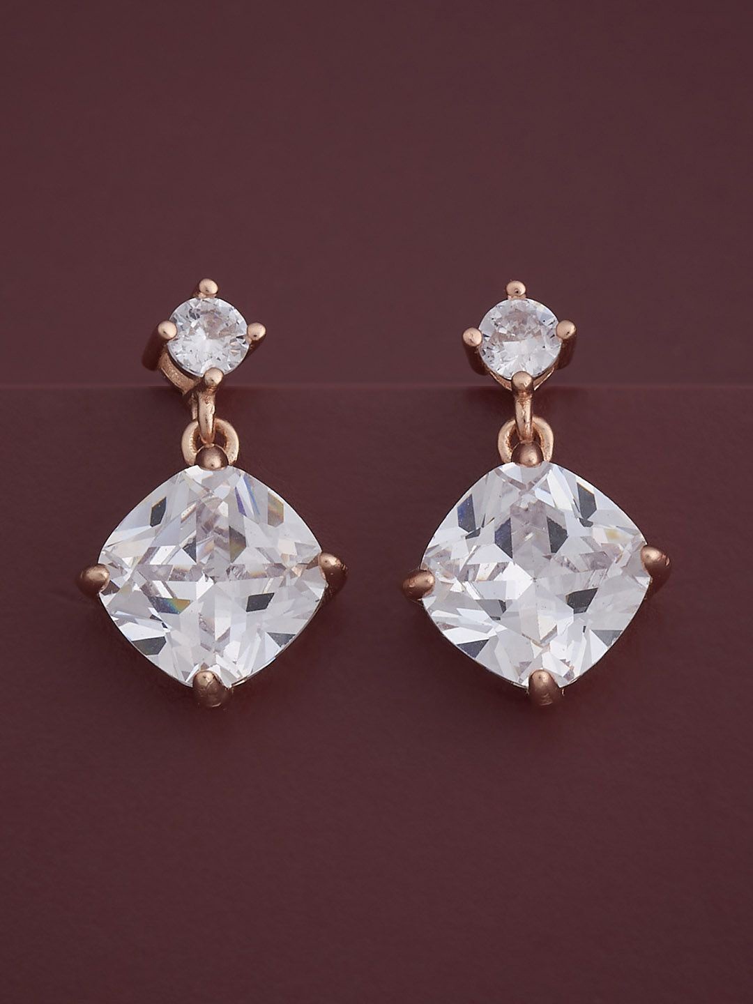 

Kushal's Fashion Jewellery 92.5 Silver Rose Gold-Plated Zircon Drop Earrings