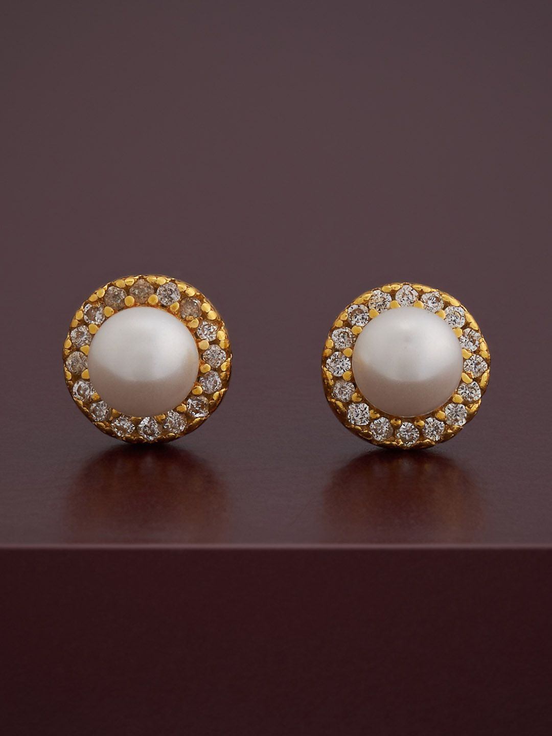 

Kushal's Fashion Jewellery 92.5 Silver Gold-Plated Pearl Circular Studs Earrings
