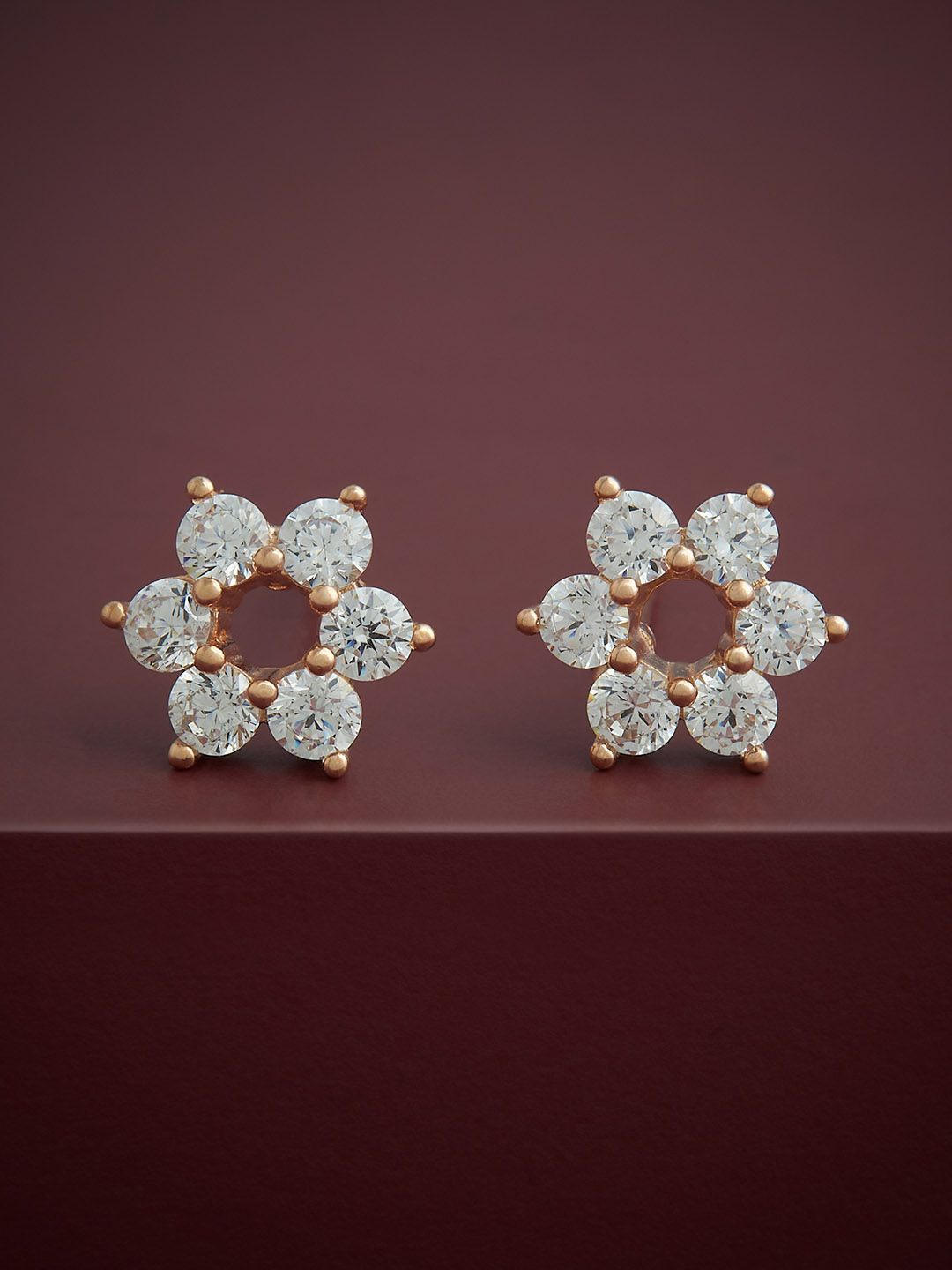 

Kushal's Fashion Jewellery 92.5 Silver Rose Gold-Plated CZ Studded Studs Earrings