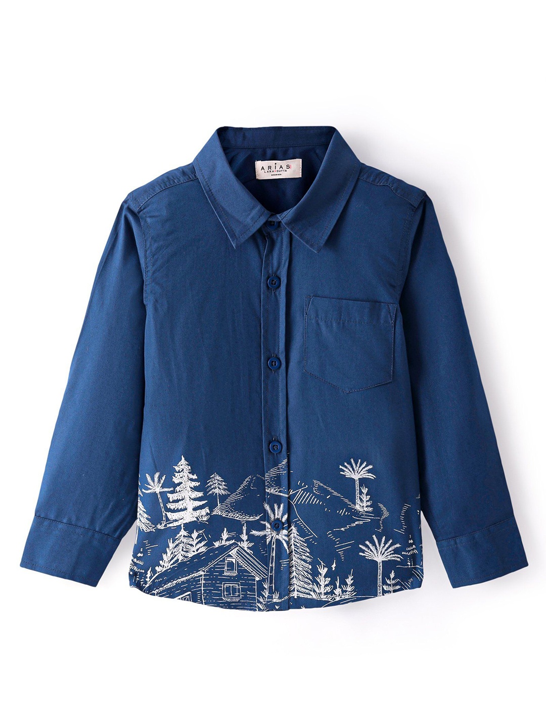 

ARIAS By LARA DUTTA Boys Spread Collar Graphic Printed Cotton Casual Shirt, Navy blue