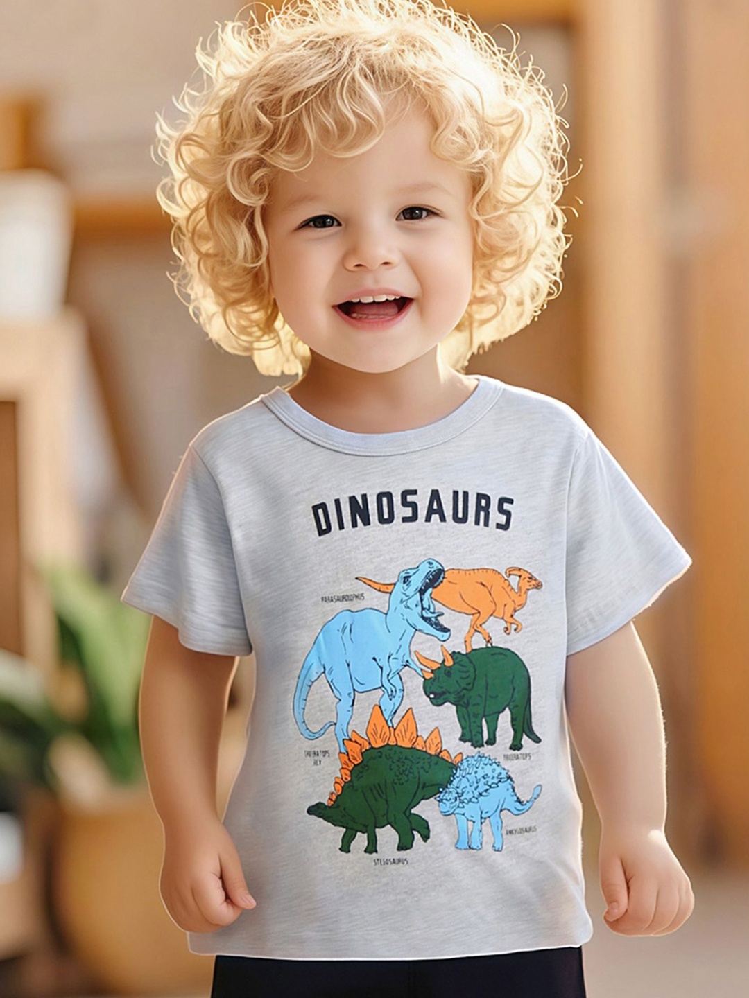 

LULU & SKY Boys Graphic Printed Round Neck Cotton T-shirt, Grey