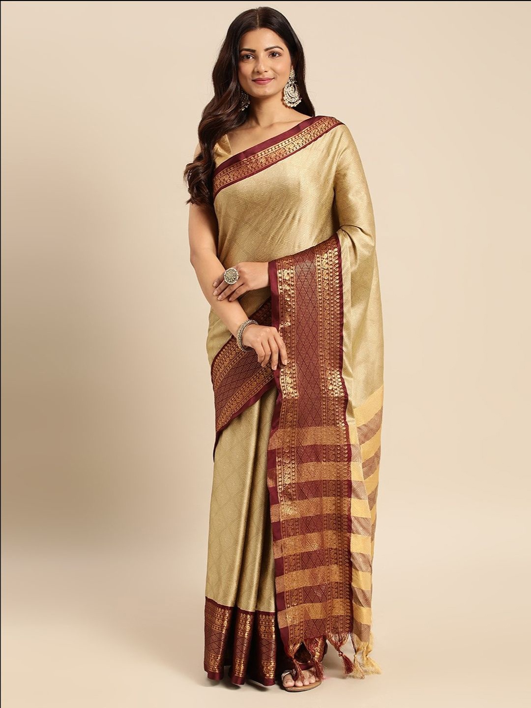 

DIVASTRI Woven Design Zari Designer Banarasi Saree, Beige