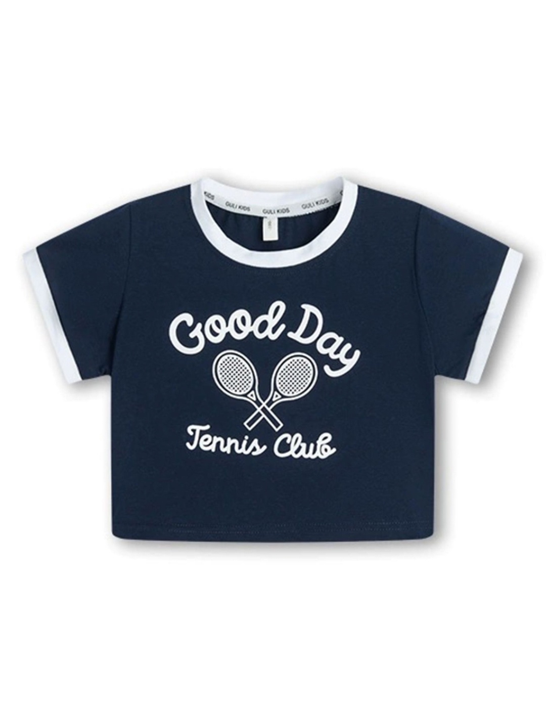 

LULU & SKY Girls Typography Printed Round Neck Cotton T-shirt, Navy blue