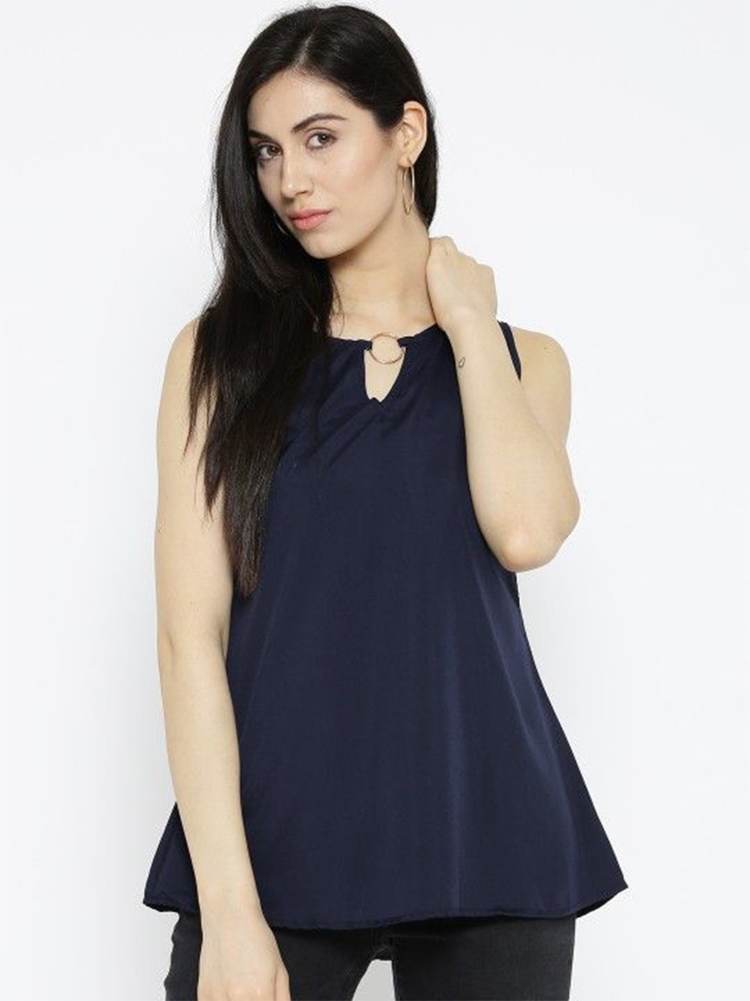 

Moda Rapido Women Keyhole Neck Top, Navy blue