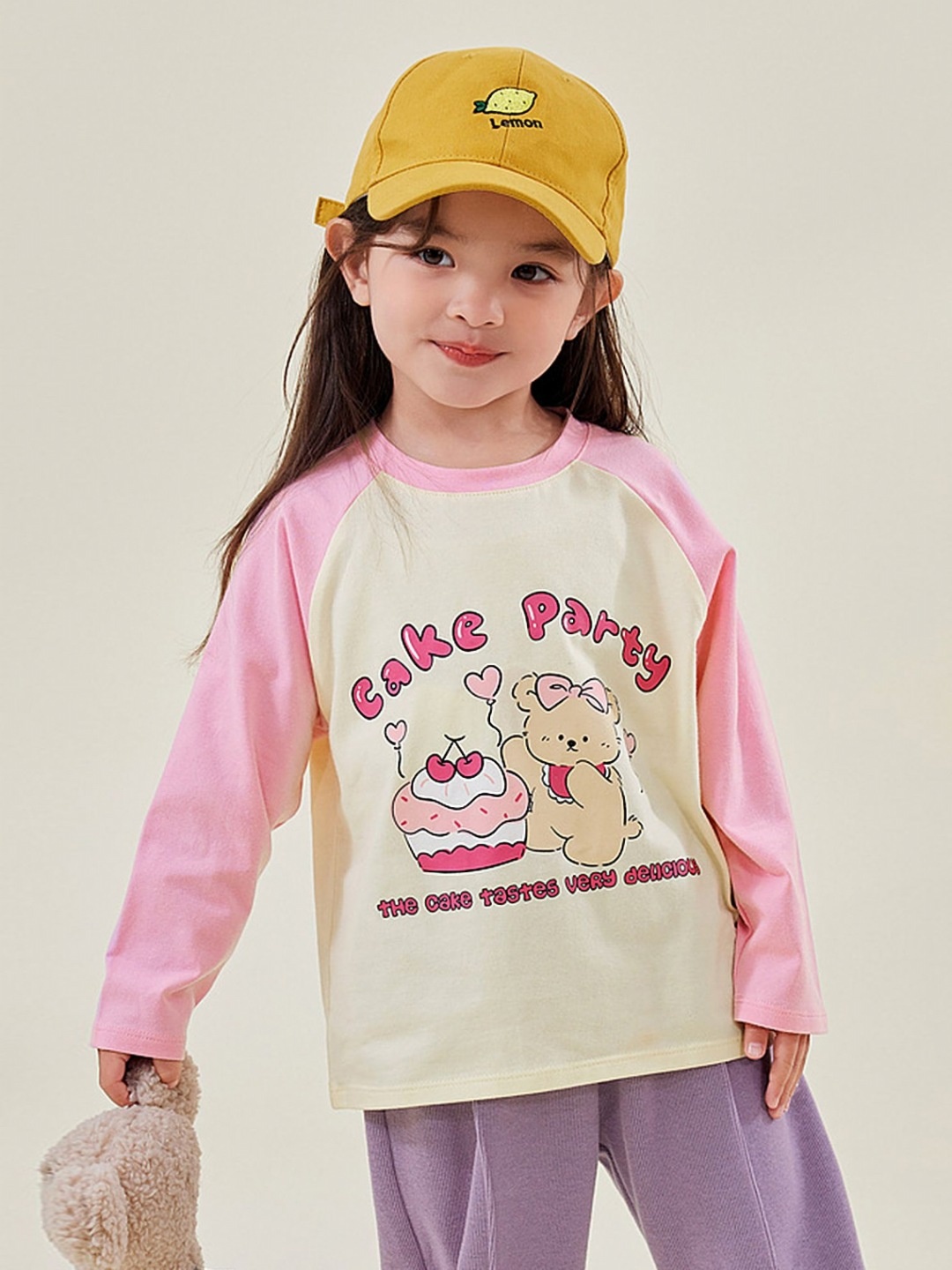 

LULU & SKY Girls Graphic Printed Round Neck Cotton T-shirt, Cream