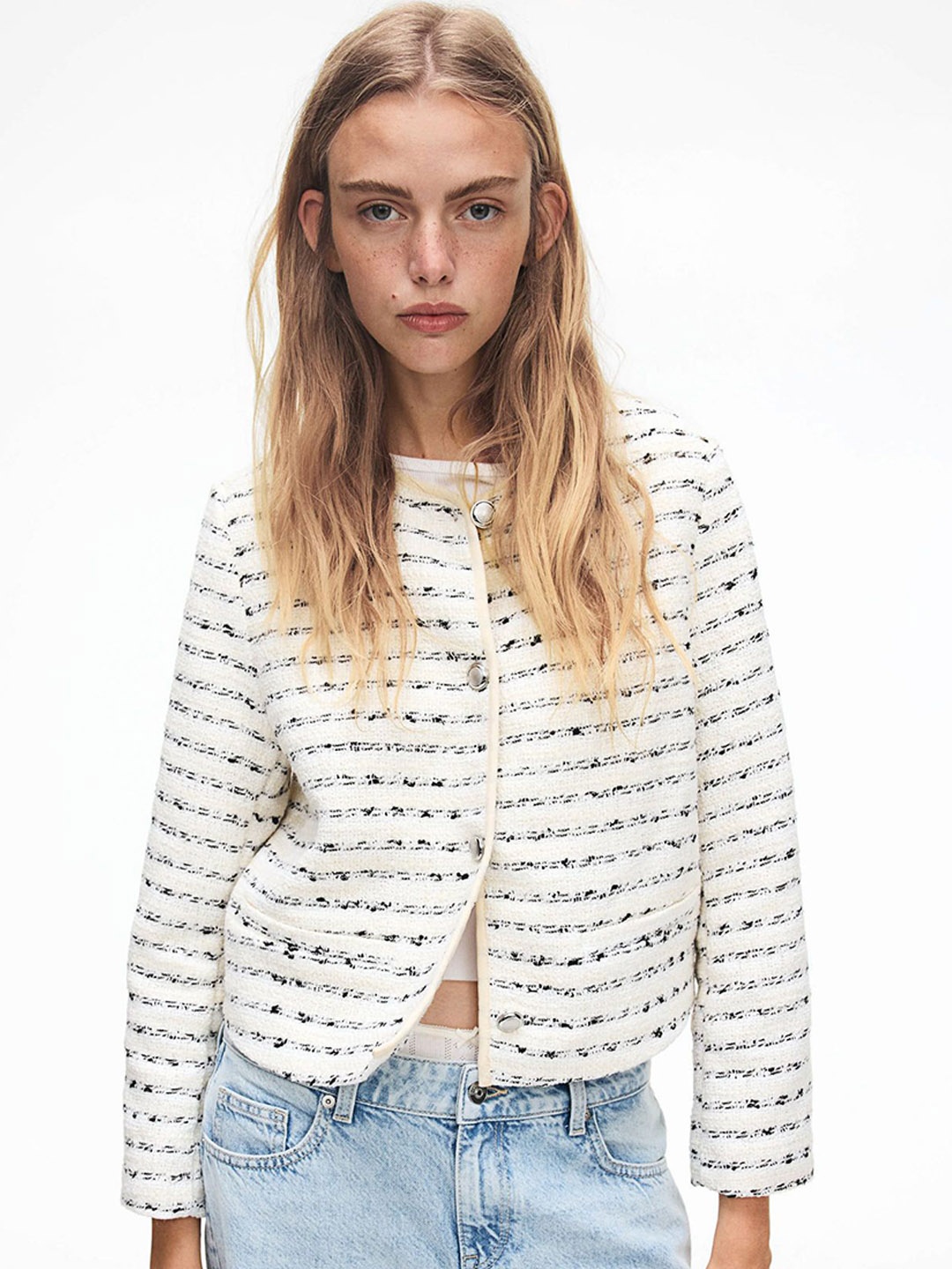 

H&M Textured-Weave Jacket, Beige