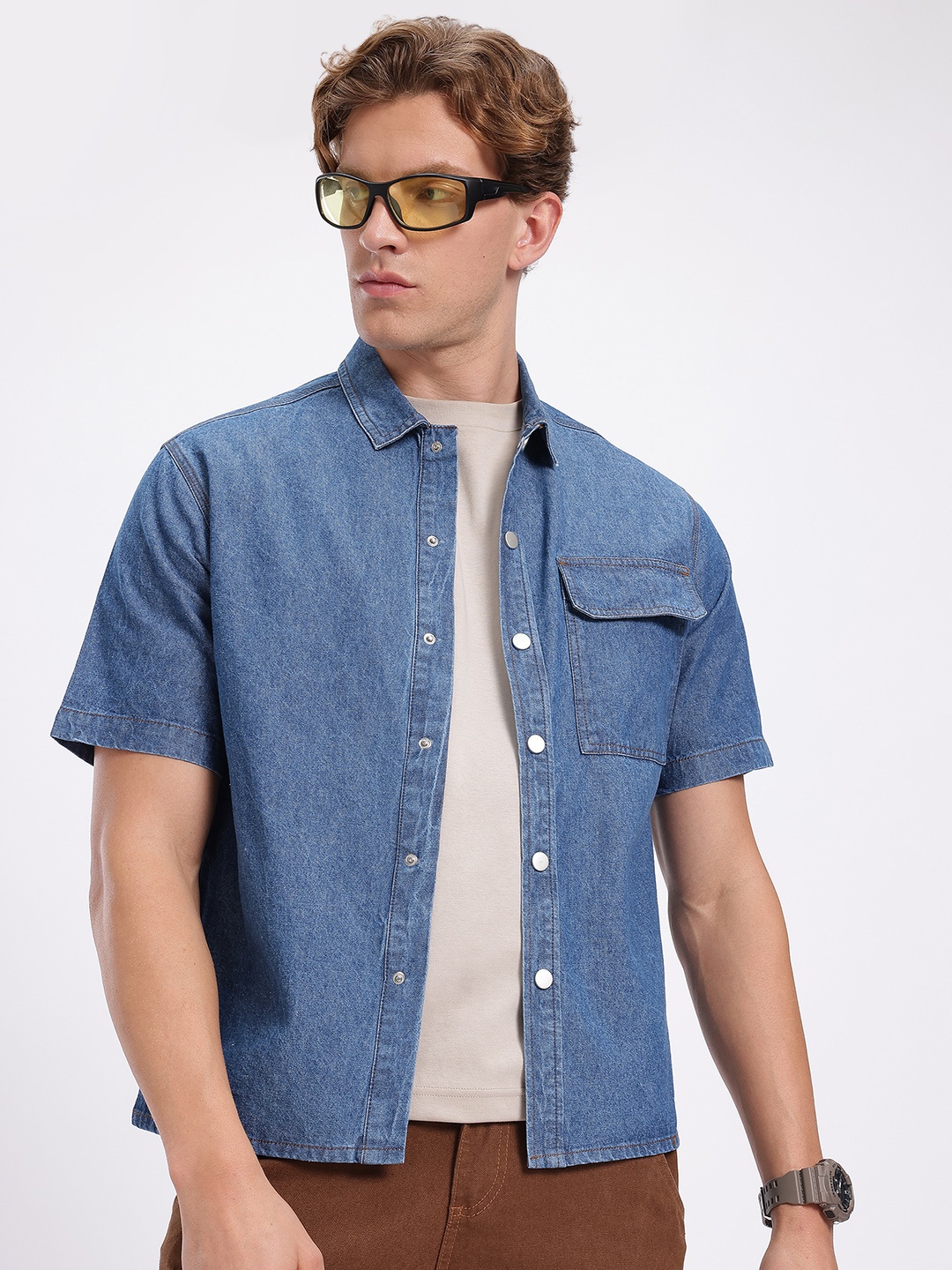 

glitchez Timeless Threads Regular Fit Denim Shirt, Blue