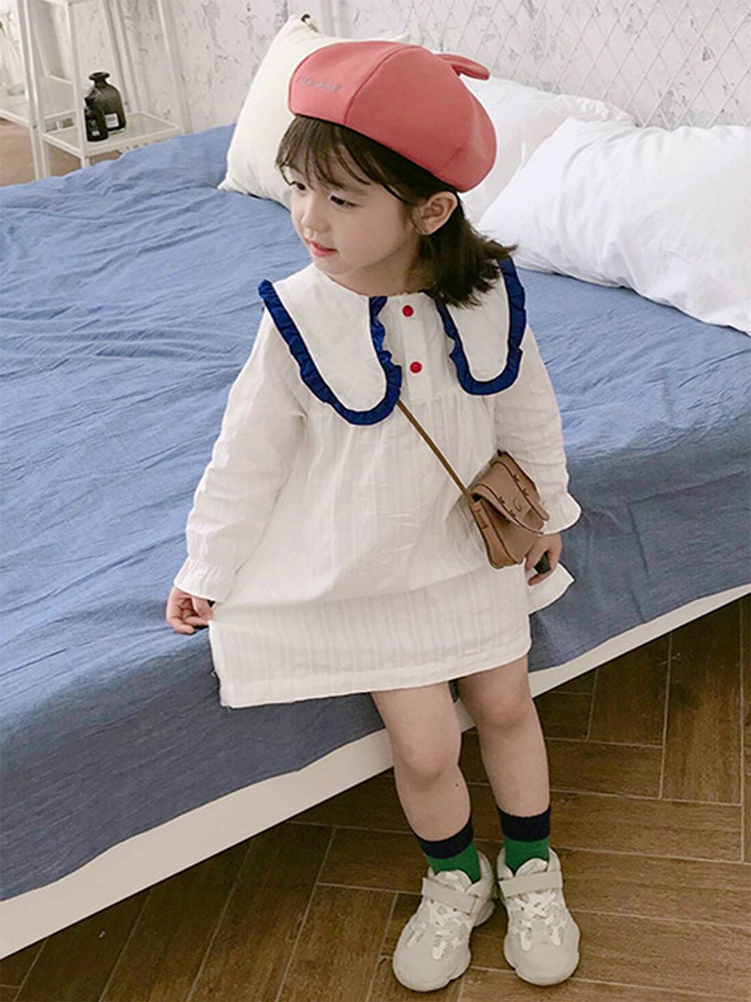 

LULU & SKY Girls Peter Pan Collar Bell Sleeve A-Line Dress, White