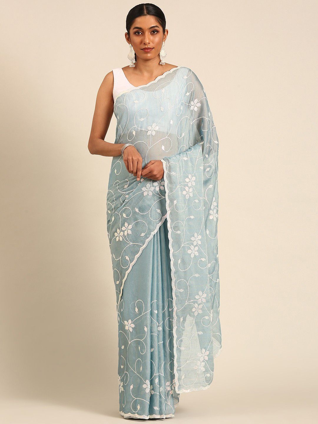 

LeeliPeeri Designer Floral Embroidered Saree, Blue