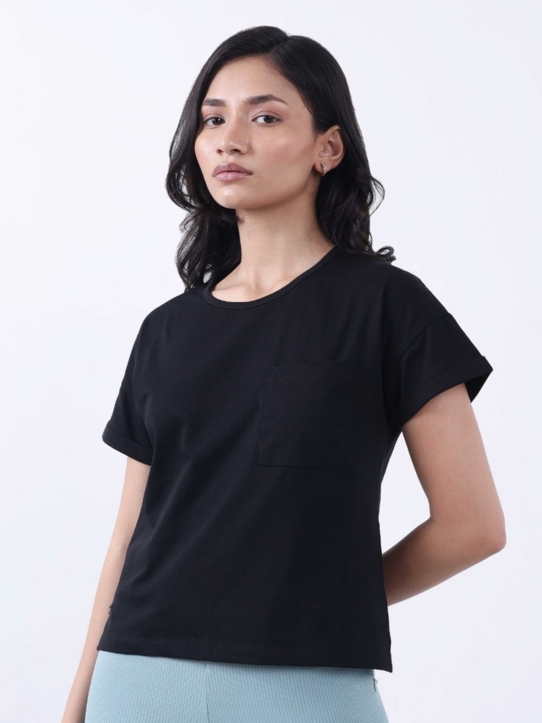 

Bonnaty Women Solid Round Neck Cotton T-shirt, Black